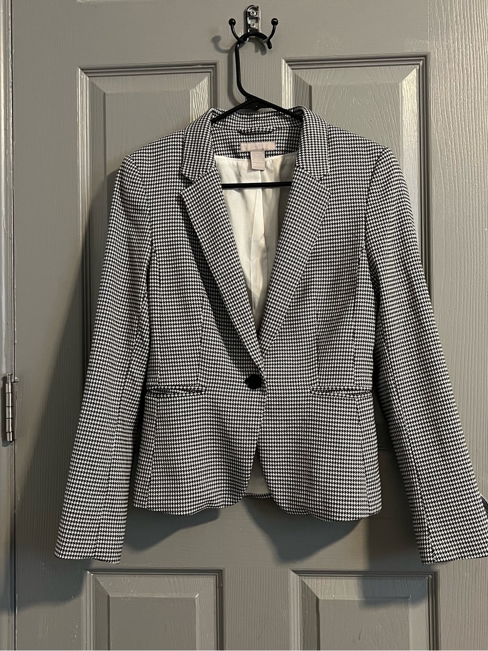 H&M Black & White Tailored Houndstooth Women's Blazer Jacket One Button